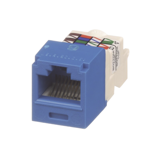 CJ688TPBU Conector Jack RJ45 Estilo TP, Mini-Com, Categoría 6, de 8 posiciones y 8 cables, Color Azul