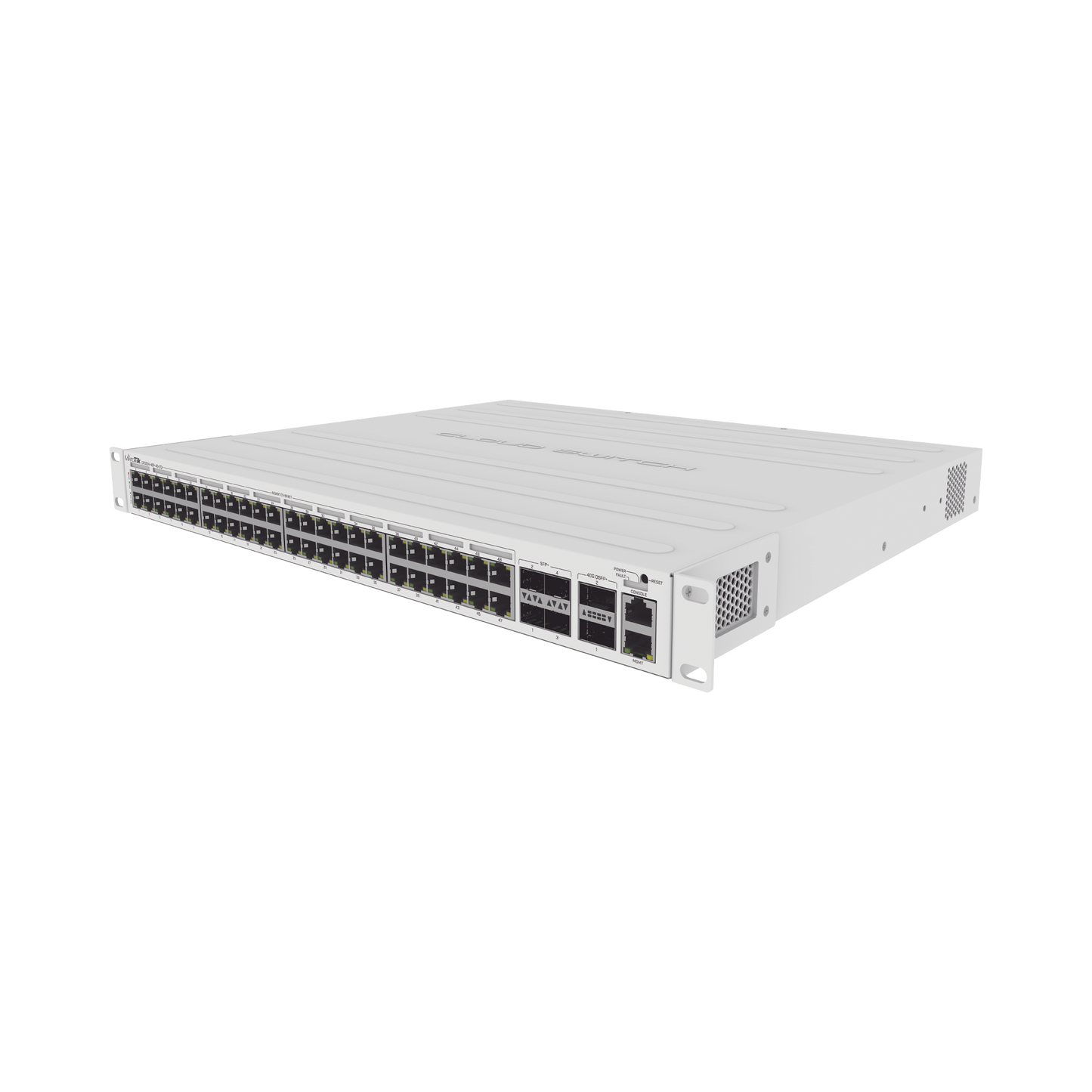 CRS354-48P-4S+2Q+RM Cloud Router Switch 48 puertos PoE 802.3af/at Gigabit, 4 puertos SFP+ 10G, 2 puertos QSFP+ 40G, Montaje en Rack