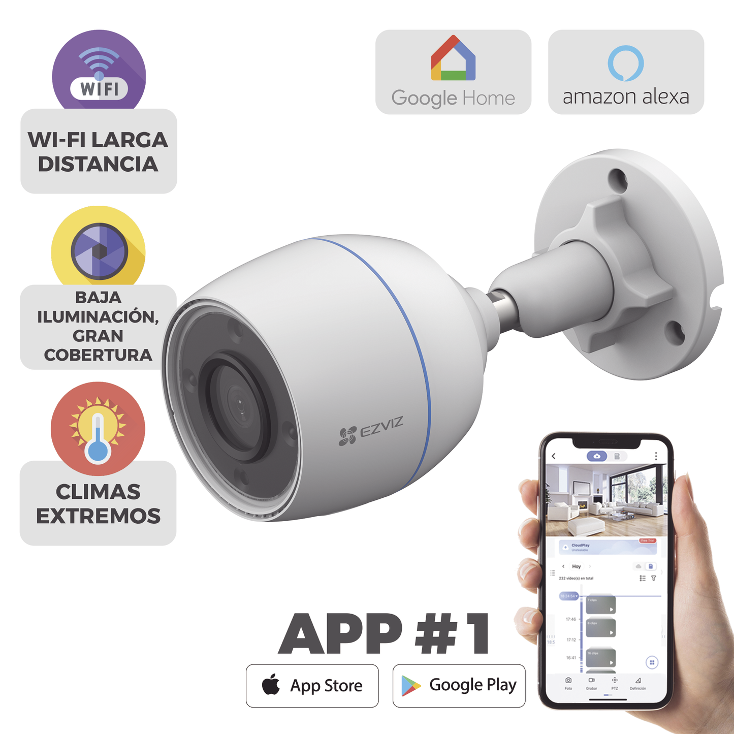 CS-H3C - Bala WiFi / 2 Megapixel / Detección humana / Micrófono Integrado / Micro SD / Excelente Vision Nocturna / Exterior