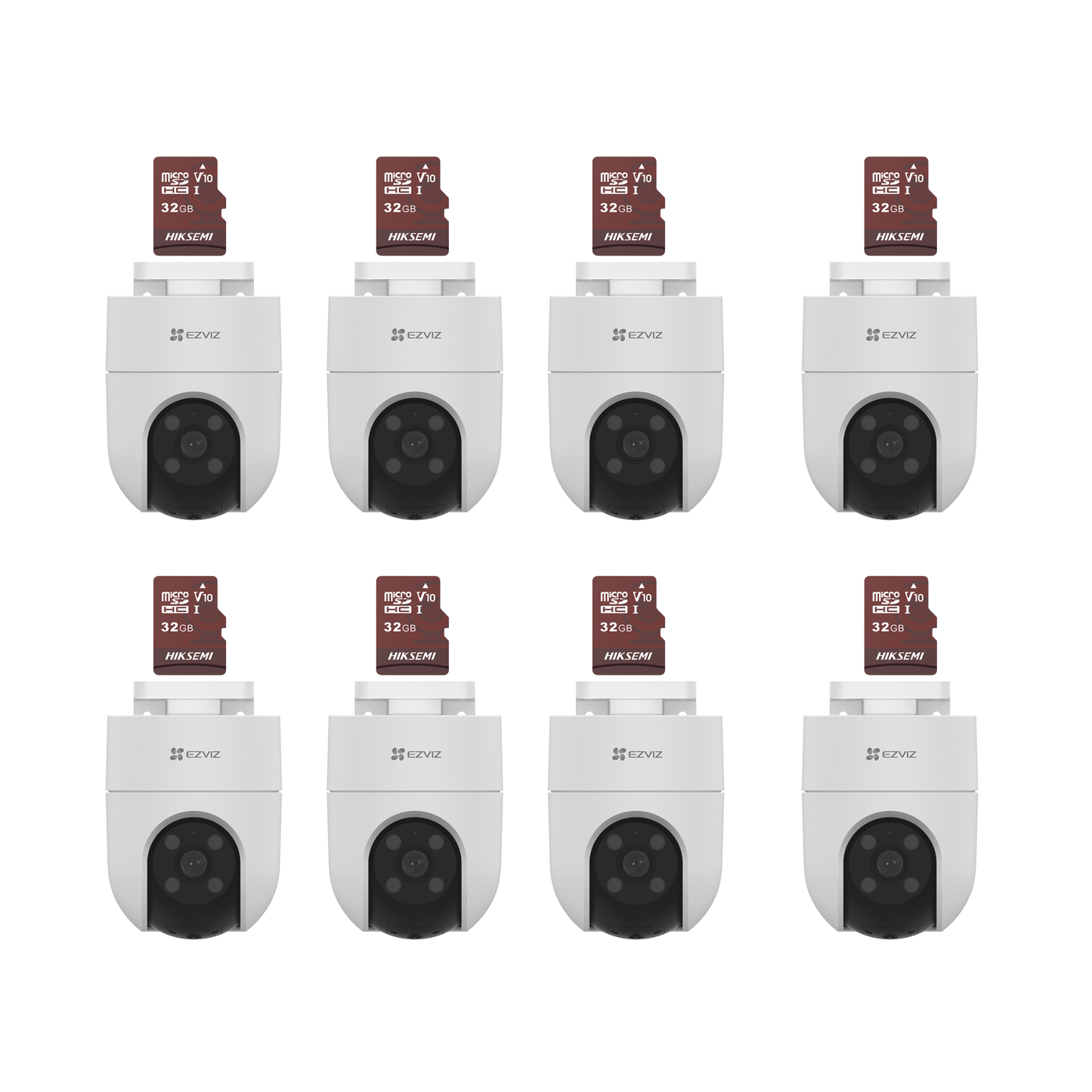 CS-H8C/KM8 Kit de Camaras WiFi, Incluye 8 Piezas CS-H8C y 8 Piezas HS-TF-E1/32G / Audio de Dos Vías / Detección de Movimiento / Luz Blanca / Sirena / Uso en Exterior con Protección