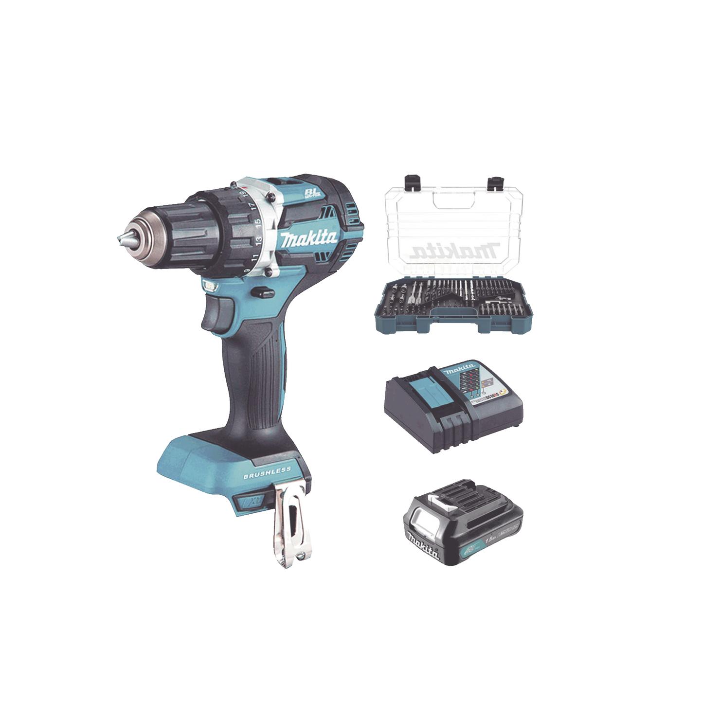 DHP485SYX6 - Rotomartillo/Taladro Inalámbrico (1/2") de 1,900 RPM, 18Vcc, Incluye 1 Batería BL1815N de 1.5Ah, 1 Cargador Modelo DC18SD y Un Set de 75 Pzas Modelo E-06943