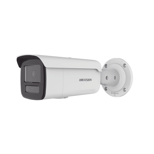 DS-2CD2T43G2-4LI2U/28 Bala IP 4 Megapixel / Lente 2.8mm / Dual Light (80 mts Luz Blanca + 80 mts IR) / 2 Micrófonos Integrados / ACUSENSE / Exterior IP67 / IK10 / WDR 120 dB / PoE / ONVIF / Micro SD / Metal / ACUSEARCH