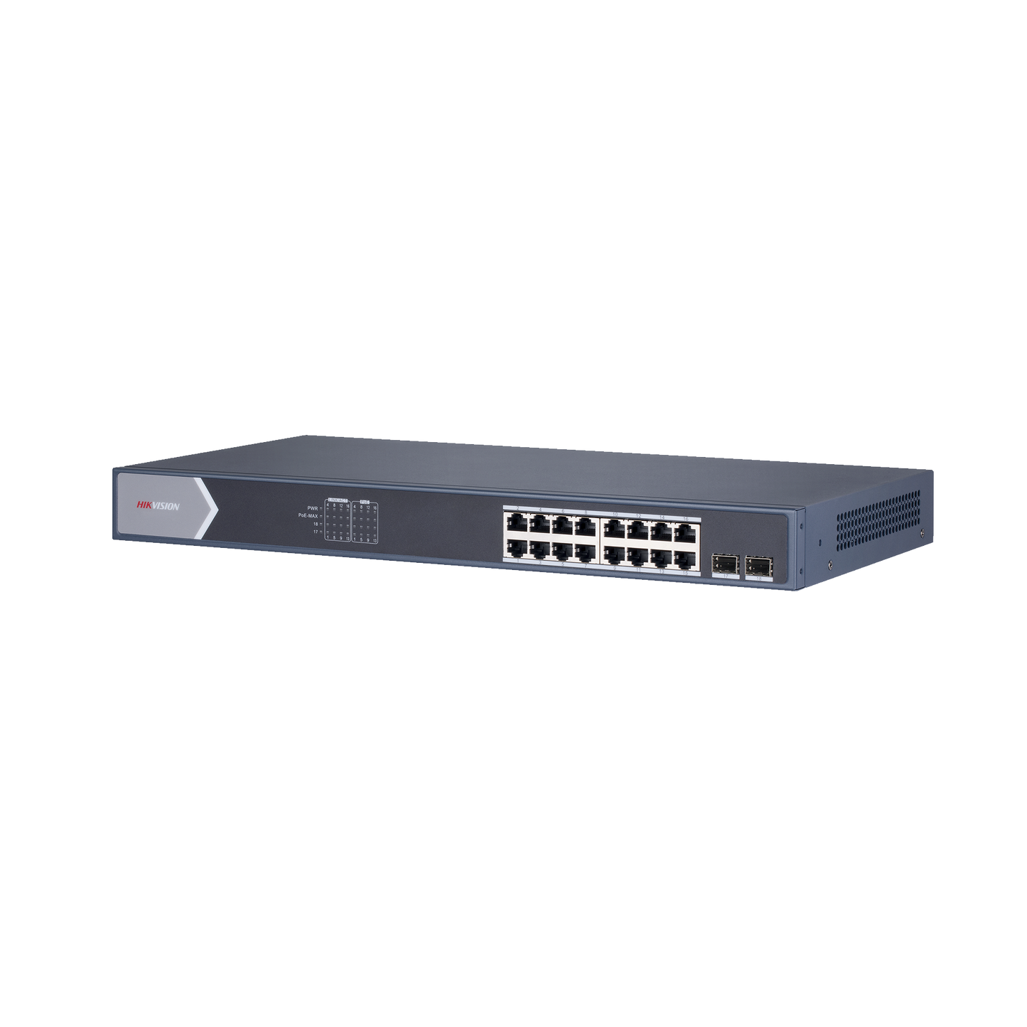 DS-3E1518P-SI Switch Gigabit PoE+ / Administrable / 16 Puertos 1000 Mbps PoE+ / 2 Puertos SFP / Configuración Remota desde Hik-ParnerPro / PoE hasta 300 Metros / 225 Watts