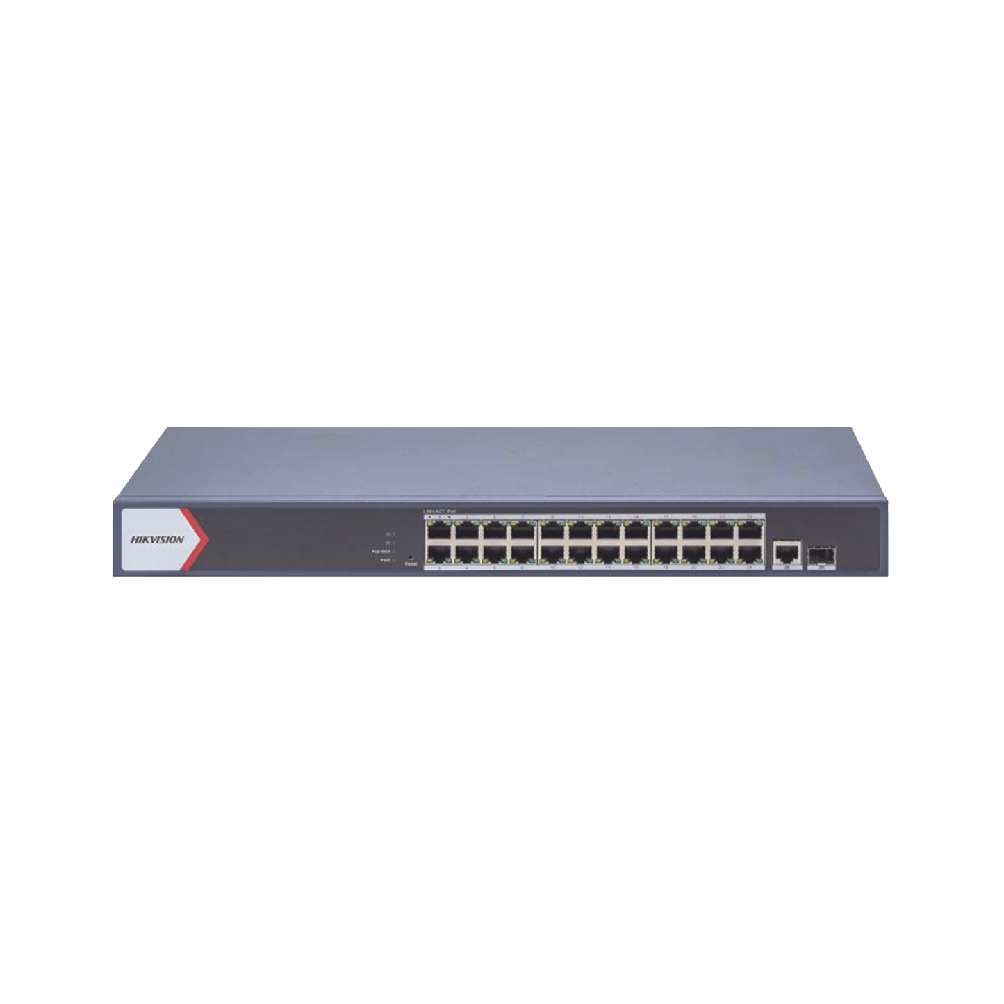DS-3E1526P-EI/M Switch Gigabit PoE+ / Administrable / 24 Puertos 1000 Mbps PoE+ / 1 Puerto 1000 Mbps Uplink / 1 Puertos SFP Uplink Configuración Remota desde Hik-PartnerPro /Modo Extendido hasta 300 Metros / 230 W