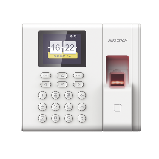 DS-K1A8503EF-B Checador de Huella con Batería de Respaldo  / Reportes por USB / 1,000 Usuarios / 1000 Huellas / 100,000 Registros / Lector de Tarjetas EM / Uso con iVMS-4200.