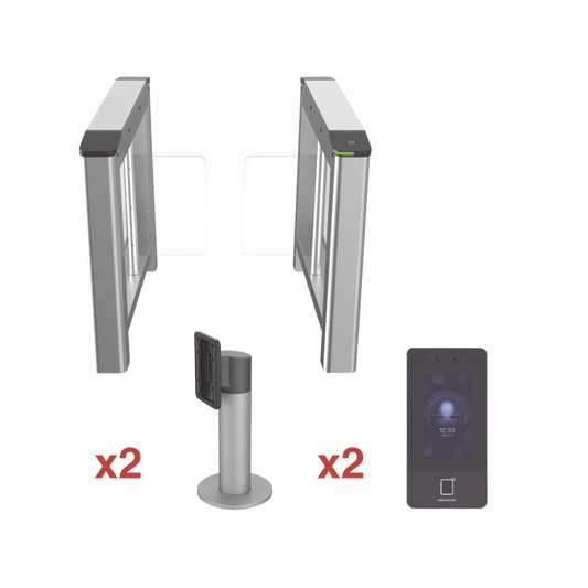 DS-K3B220-KIT Kit de Torniquete con Terminales Faciales incluidas / Montajes Incluidos /  Izquierdo y Derecho / Carril de 90 cms / 3,000,000 MCBF / 4 Pares de IR