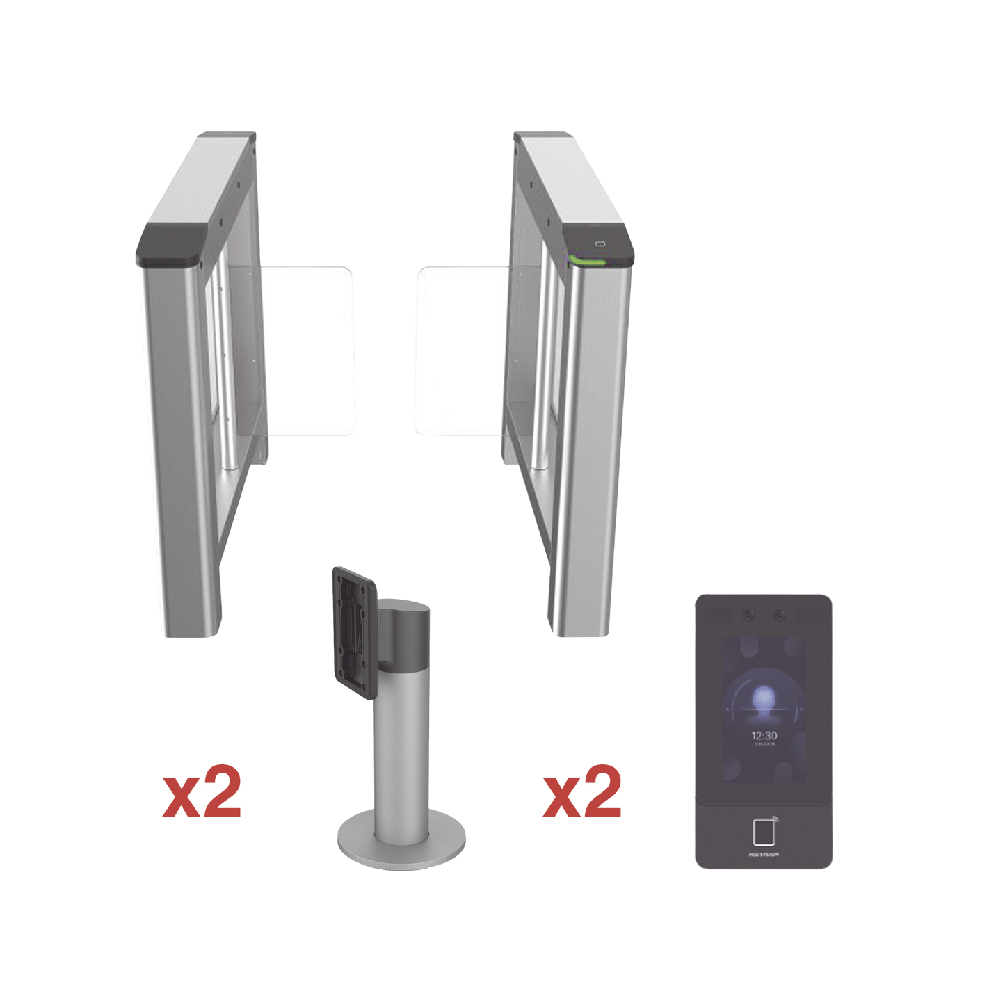DS-K3B220-KIT - Kit de Torniquete con Terminales Faciales incluidas / Montajes Incluidos / Izquierdo y Derecho / Carril de 90 cms / 3,000,000 MCBF / 4 Pares de IR