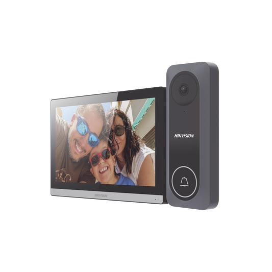 DS-KIS312-P Kit de Videoportero Hibrido TurboHD con Pantalla LCD touch de 7 Wi-Fi / Frente de Calle para Exterior de Policarbonato / 720p (1 Megapíxel )130° de Visión (Gran Angular) / Llamada a App Hik-Connect