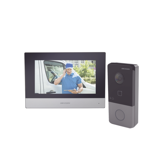 DS-KIS603-P Kit de Videoportero IP Poe Estandar con llamada a App de Smartphone (HikConnect) / Apertura con tarjeta MIFARE / Frente de calle IP65 / Soporta 1 Departamento