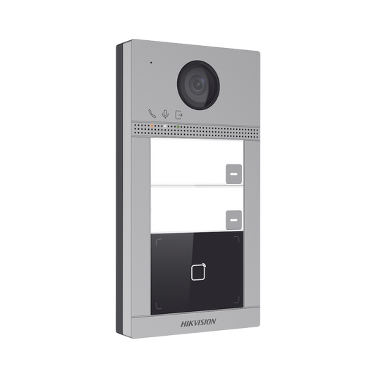 DS-KV8213-WME1(C) Videoportero IP 2 Megapixel / Llamada y Apertura Remota desde App Hik-Connect / PoE / Exterior IP65 + Antivandalico IK08 / 2 Departamentos / Apertura con Tarjeta / Soporta 2 Puertas y hasta 6 Monitores