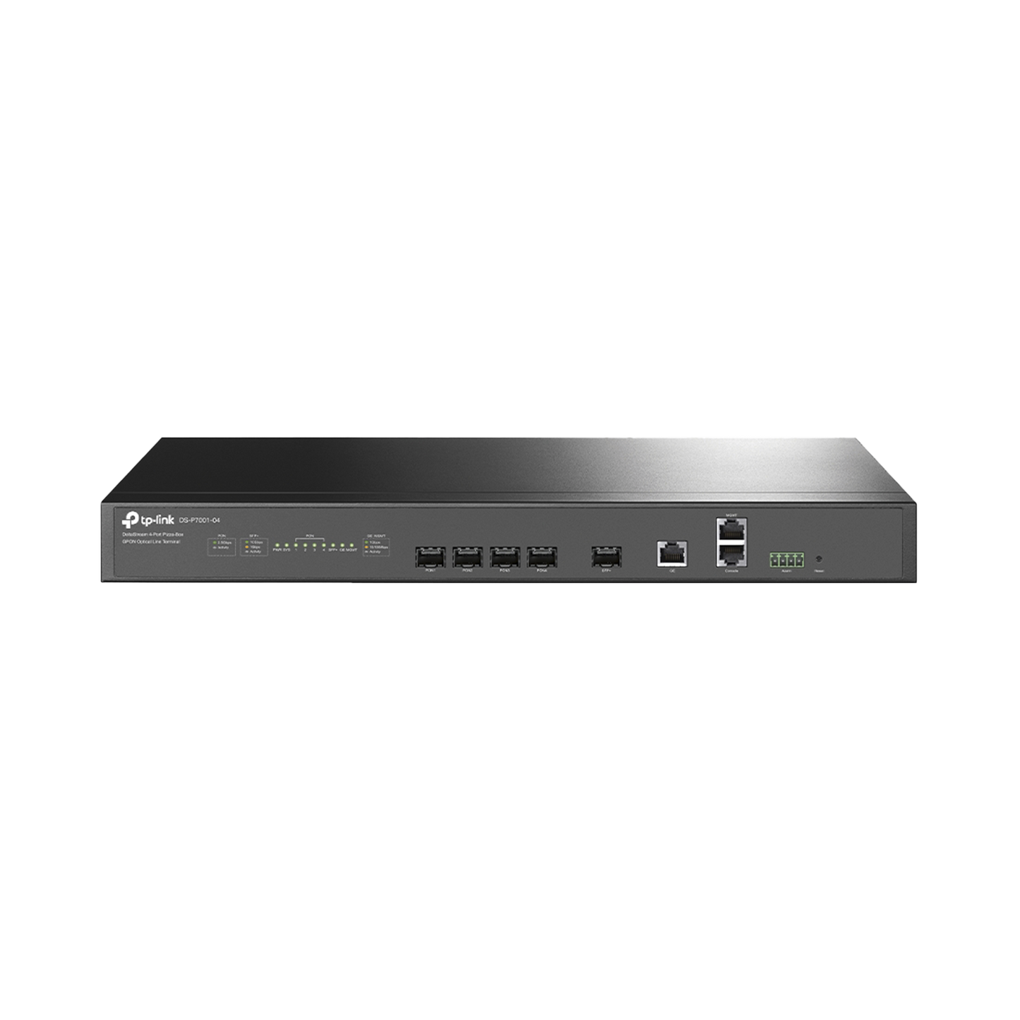 DS-P7001-04 - Delta Stream - OLT de 4 puertos GPON / Conexión de hasta 512 ONUs / 1 Puerto Gigabit RJ45 Uplink / 1 Puertos SFP+ Uplink / Fuentes Redundantes AC- DC (incluidas) / Administración desde la nube (DPMS)
