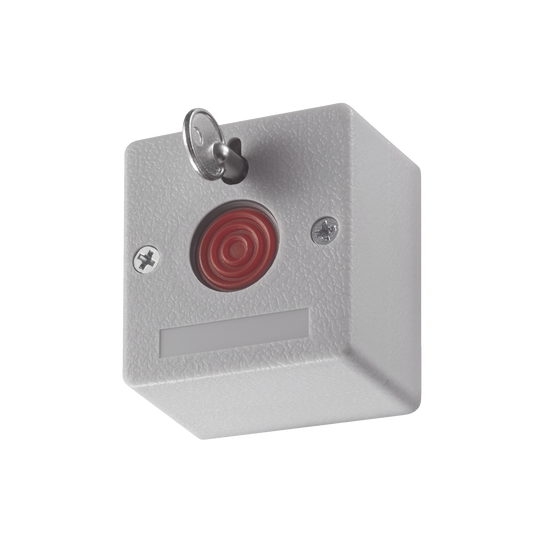 DS-PD1-EB Botón de Pánico Cableado / Compatible con Cualquier Panel de Alarma / LLave de Seguridad / NA/NC / Material Retardante al Fuego (ABS)