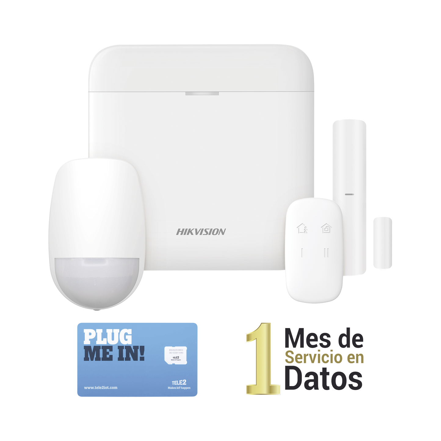 DS-PWA48-KSD (AX PRO) KIT de Alarma AX PRO con GSM (3G/4G) / Incluye: 1 Hub con bateria de respaldo / 1 Sensor PIR / 1 Contacto Magnético / 1 Control Remoto /1 MICROSIM30M2M incluye 1 mes de servicio/ Wi-Fi / Compatible con Hik-Connect P2P