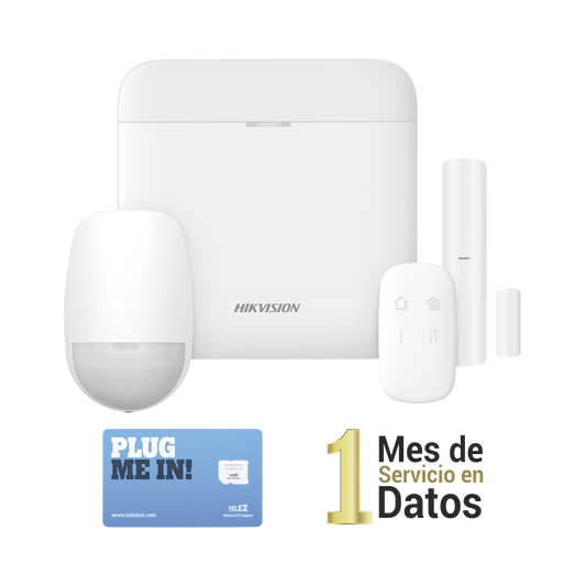 DS-PWA48-KSD (AX PRO) KIT de Alarma AX PRO con GSM (3G/4G) / Incluye: 1 Hub con bateria de respaldo / 1 Sensor PIR / 1 Contacto Magnético / 1 Control Remoto /1 MICROSIM30M2M incluye 1 mes de servicio/ Wi-Fi / Compatible con Hik-Connect P2P