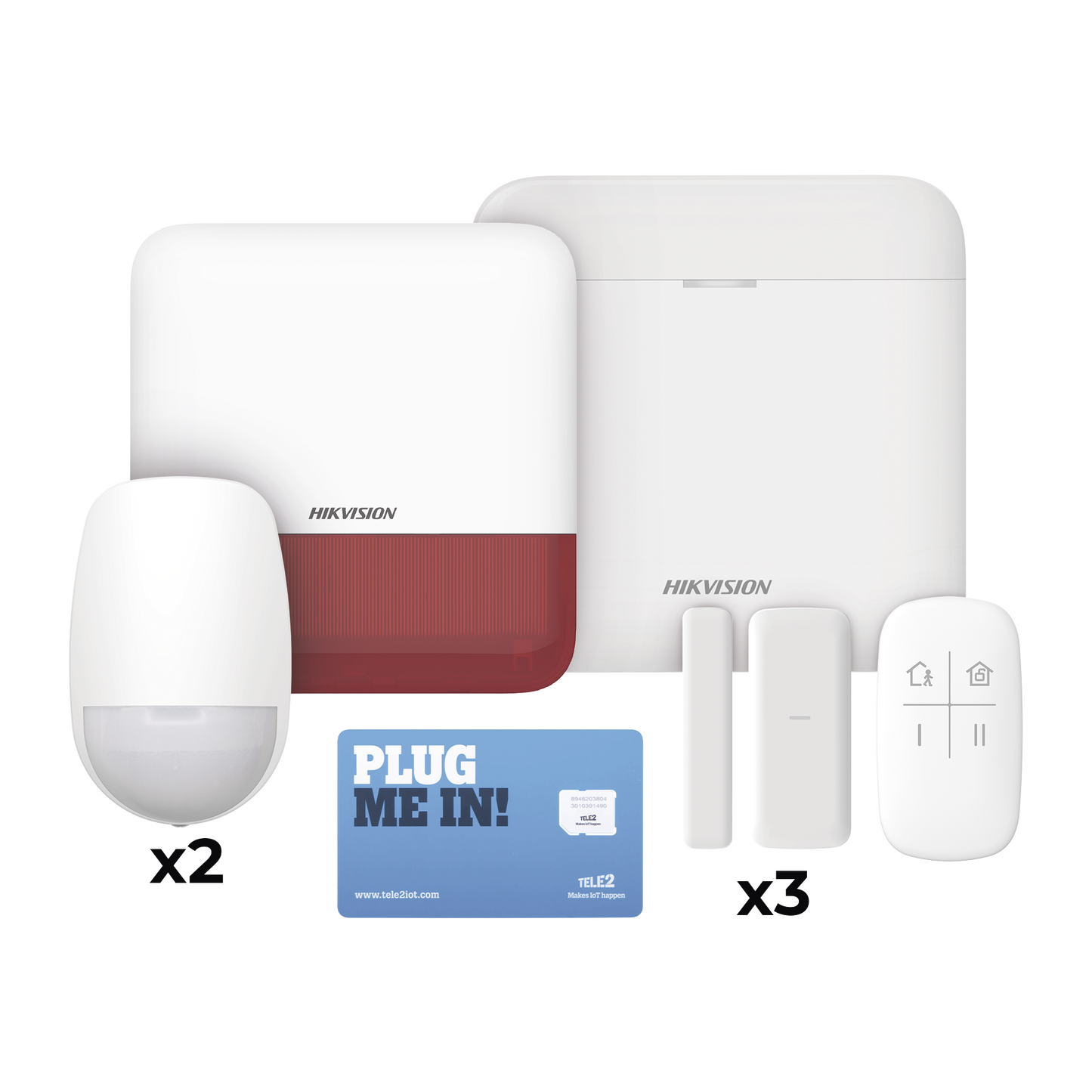 DS-PWA48-KSDV2(R) (AX PRO) KIT de Alarma AX PRO con GSM (3G/4G), Wi-Fi y Ethernet / Incluye: 1 Hub  con batería de respaldo / 2 Sensores PIR / 3 Contactos Magnéticos Slim / 1 Control Remoto / 1 Sirena Roja Inalambrica Exterior
