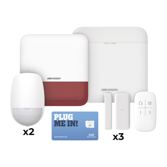 DS-PWA48-KSDV2(R) (AX PRO) KIT de Alarma AX PRO con GSM (3G/4G), Wi-Fi y Ethernet / Incluye: 1 Hub  con batería de respaldo / 2 Sensores PIR / 3 Contactos Magnéticos Slim / 1 Control Remoto / 1 Sirena Roja Inalambrica Exterior