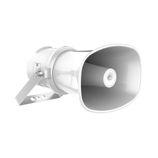 DS-QAZ1307G1T-E Altavoz IP Tipo Trompeta / 7 Watts / PoE+ / Integración con Hik-Central Professional / Reproducción de Audio vía Red / IP67 / Salida de 12 VCD / Metal