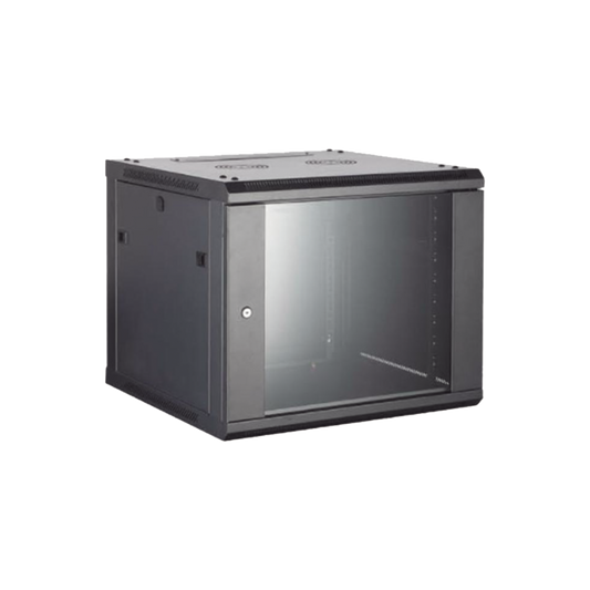 Gabinete para Montaje en Pared/ Piso, con Puerta de Cristal Templado, Cuerpo Fijo, con 4 Unidades de Rack, de 19in, Fabricado en Acero
