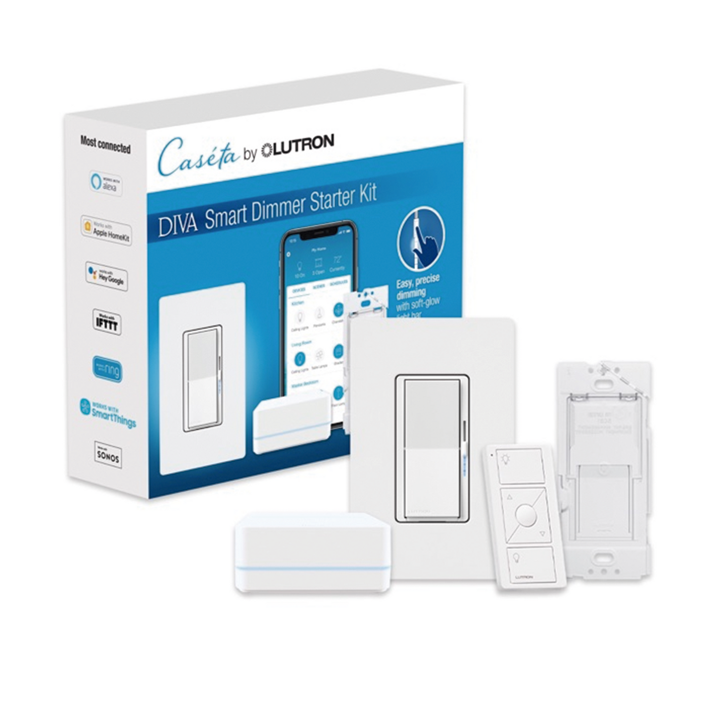 DVRFBDG1D - (Caseta Wireless) Kit Hub controlador, atenuador, control remoto PICO, base de pared y tapa.