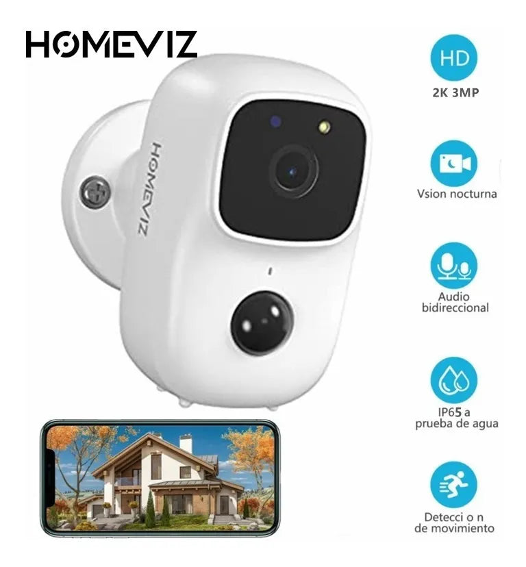 OW10 Cámara Wifi Homeviz 2k con Panel Solar para exterior.