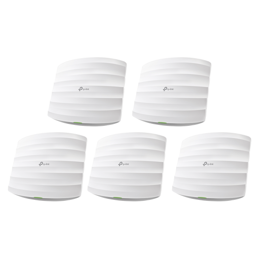 EAP245-KIT-5 Kit de 5 Puntos de Accesso Omada doble banda 802.11ac, MU-MIMO, PoE af y PoE Pasivo, soporta hasta 100 clientes, hasta 1350 Mbps.