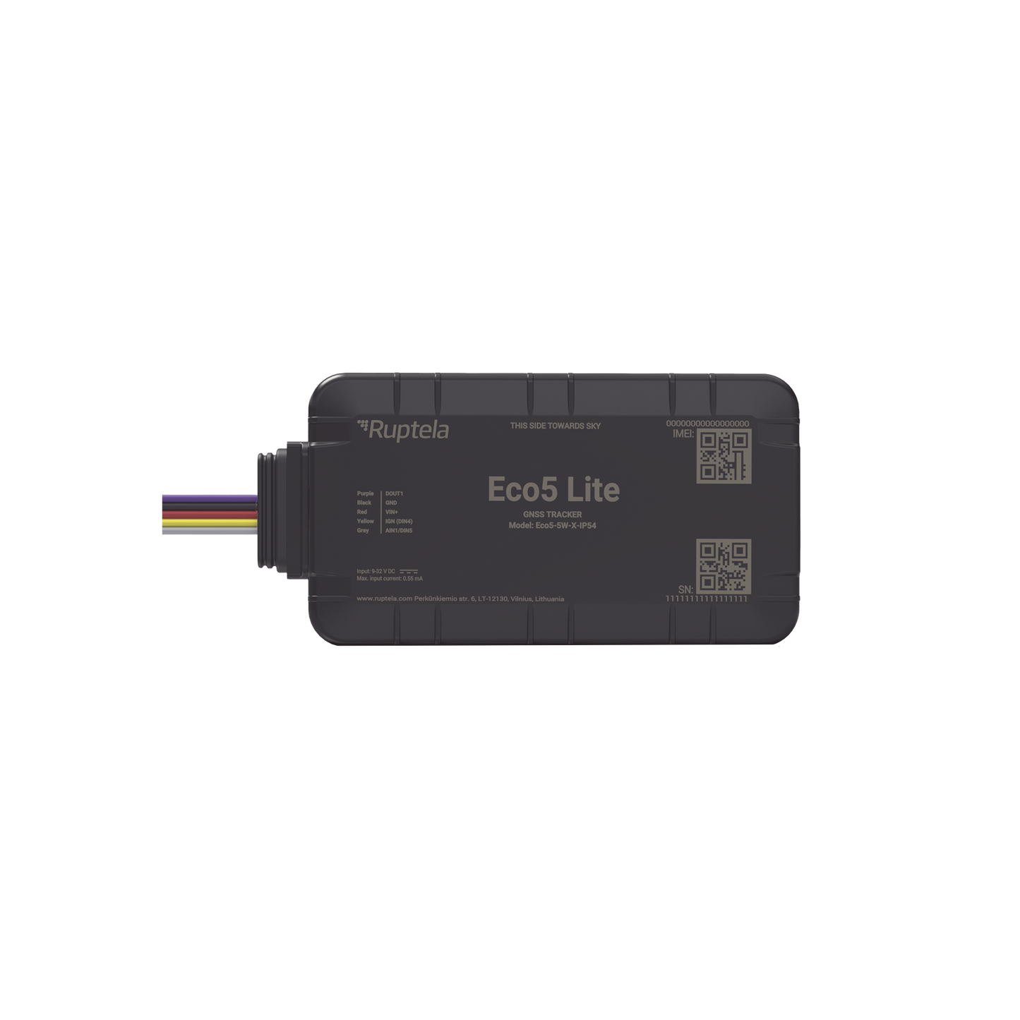 ECO5LITE - Rastreador Vehicular y Monitoreo de Flota / BLE 5.0 y GNSS / LTE CAT1 y LTE-M con Respaldo 2G / GNSS U-blox / MiKado IP54 / -20 °C a +40 °C / Acelerómetro de 3 Ejes / Suministro 9-32 V / Batería Interna