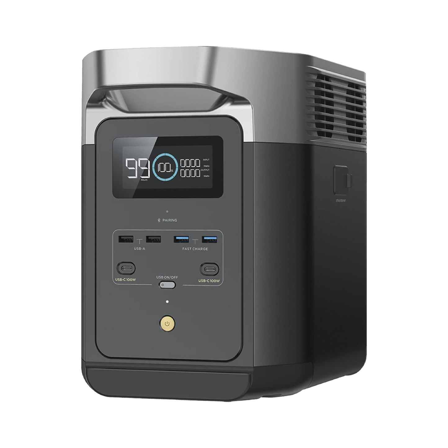 EFD-350 - EcoFlow DELTA 2 MAX | Estación de Energía Portátil 2048Wh Litio LFP / 6 AC 2400 W (Max. 3400W) / 2 USB-C 100W / Capacidad para Aumentar Respaldo / Soporta Cargador de Coche 10A a 12.6V / Conectividad WiFi y Bluetooth (App) / Carga Sol
