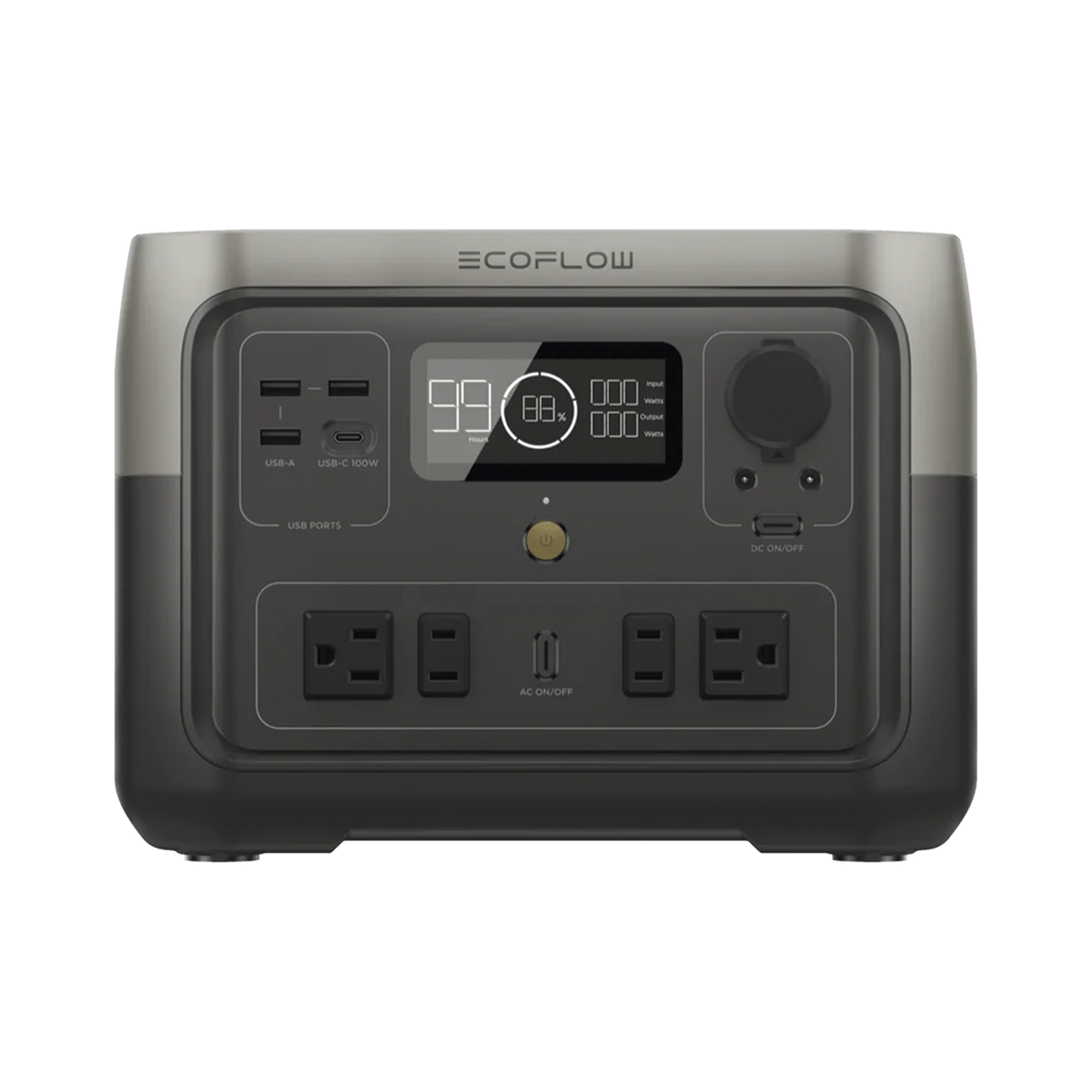 EFR610 - EcoFlow River 2 Max | Estación de Energía Portátil 512Wh Litio LFP / 4 AC 500 W (Max. 1000W) / 1 USB-C 100W / 3 USB -A 12W / Cargador de Coche 8A a 12 o 24V / Conectividad WiFi y Bluetooth (App) / Carga Solar 220W Max.