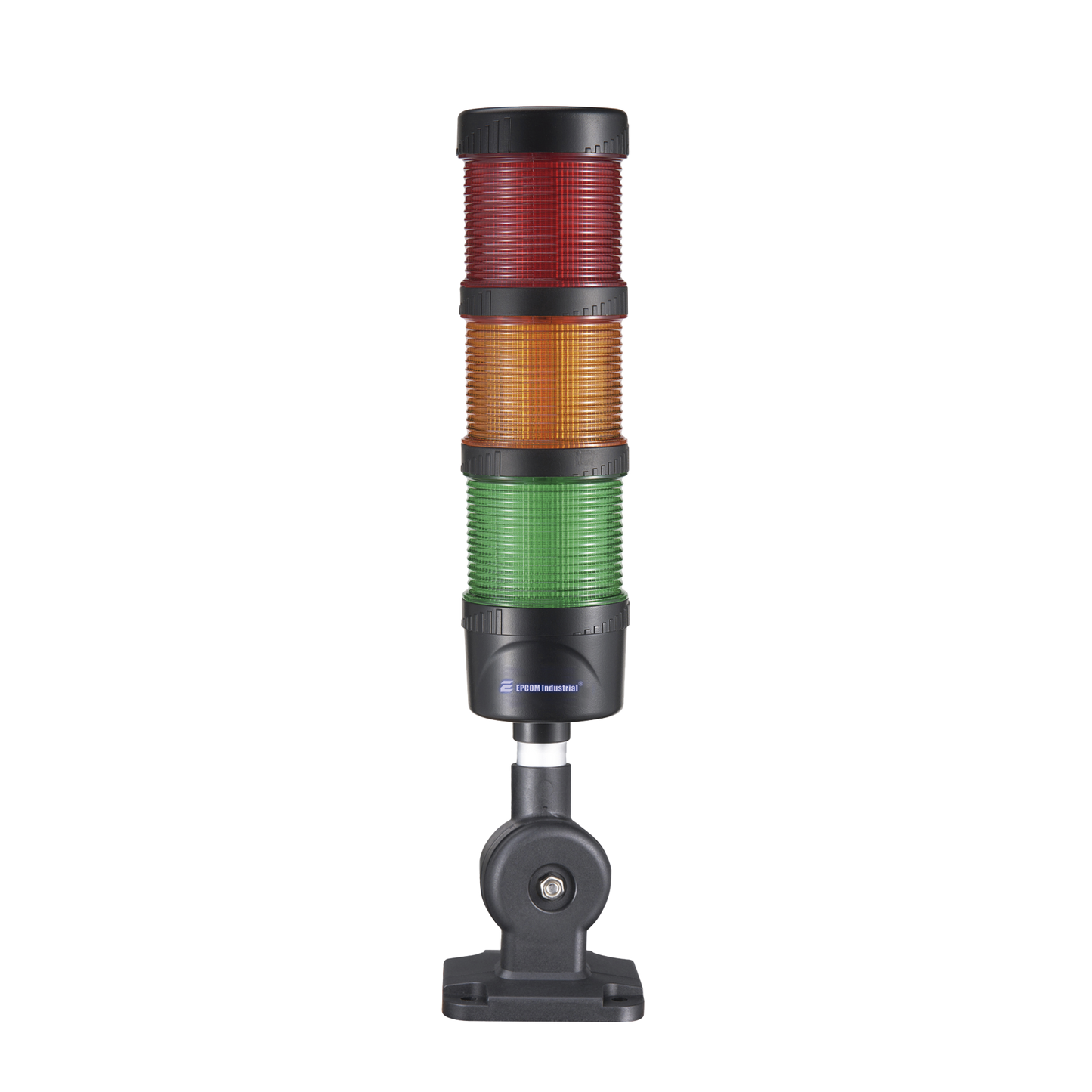 EI-3-RAG-24 - Torre LED Indicadora de estado de 3 niveles color Rojo, Ámbar y Verde, con Buzzer integrado a 85 dB, a 24 VCD con Montaje incluido de 60 mm de diámetro