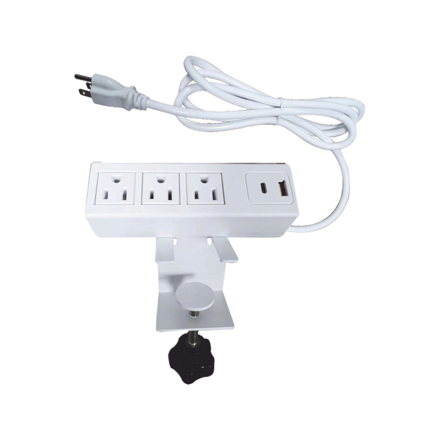 EM-3AC-WH - Tomacorriente para Escritorio / Cuenta con Bracket Ajustable a Diferentes Grosores / 3 Contactos 110VCA / 2 Contactos para Carga USB ( 1 contacto USB-A + 1 contacto USB-C )