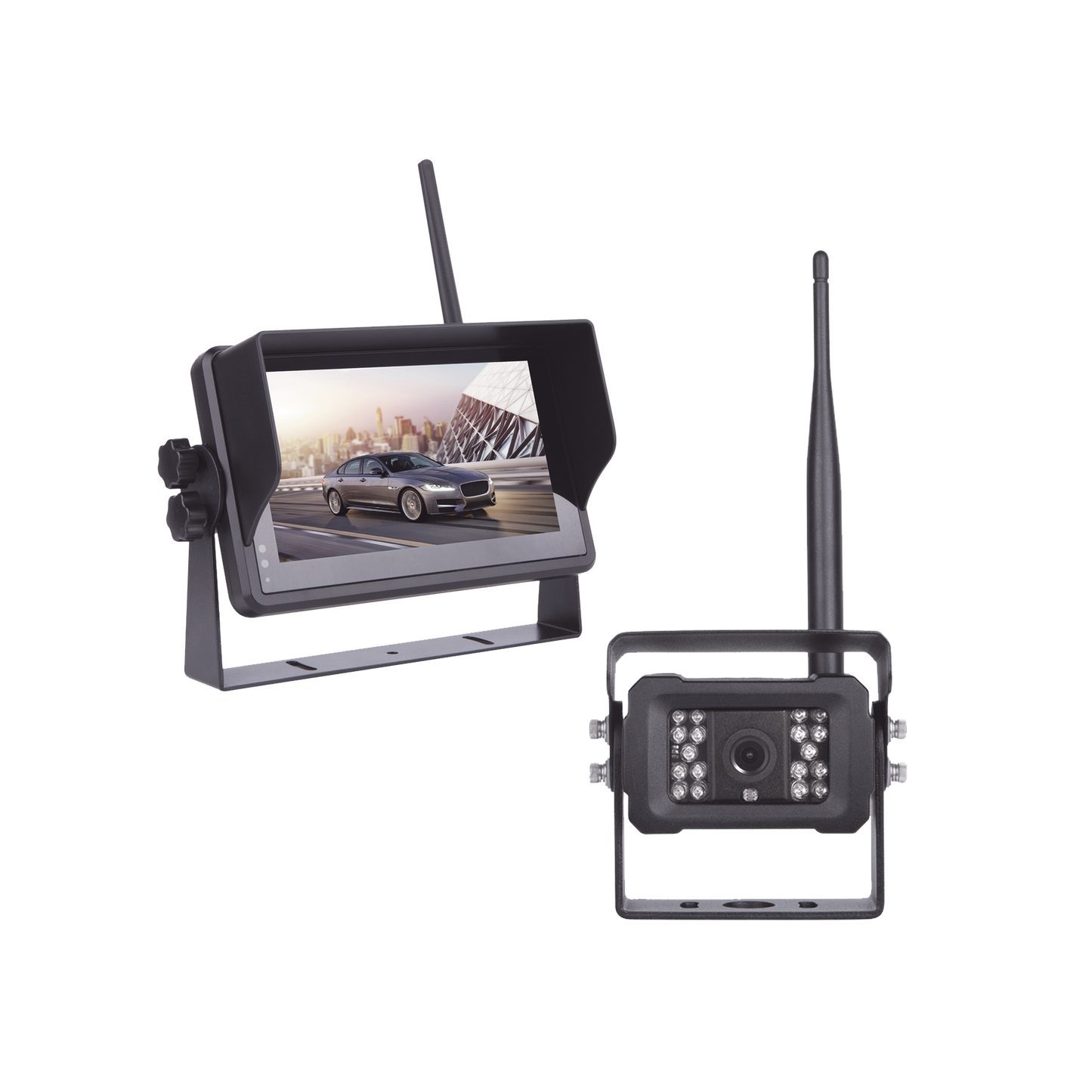 EP175J - Sistema Profesional Inalámbrico de Cámara de Reversa Infrarroja y Monitor Touch de 7" para Vehículos de Trabajo y Montacargas