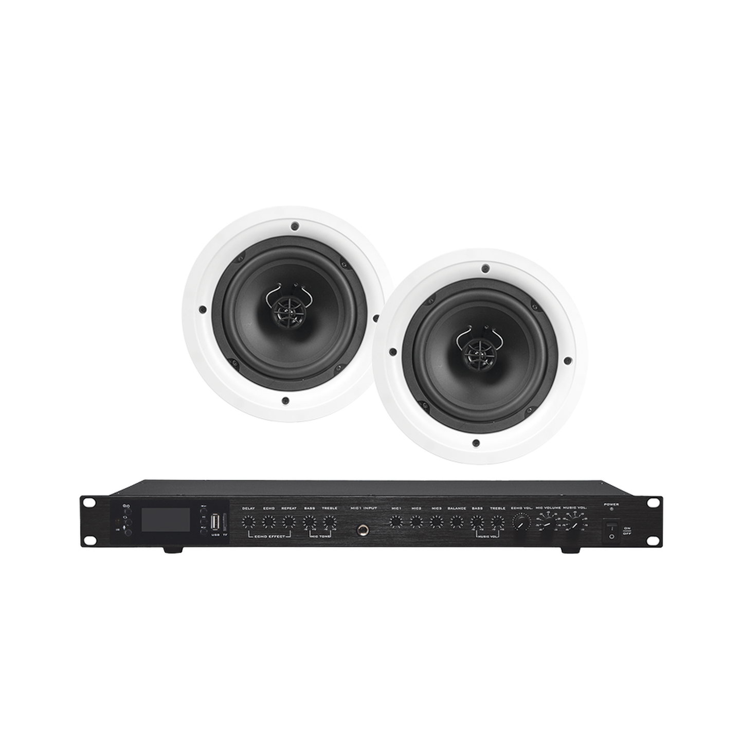 EP2060W/2CS Amplificador de Audio con 2 Bocinas SP6 | 2 x 60W | Baja Impedancia 4 - 8? | Reproductor Bluetooth, USB, SD | Efectos Integrados Delay, Echo, Repeat