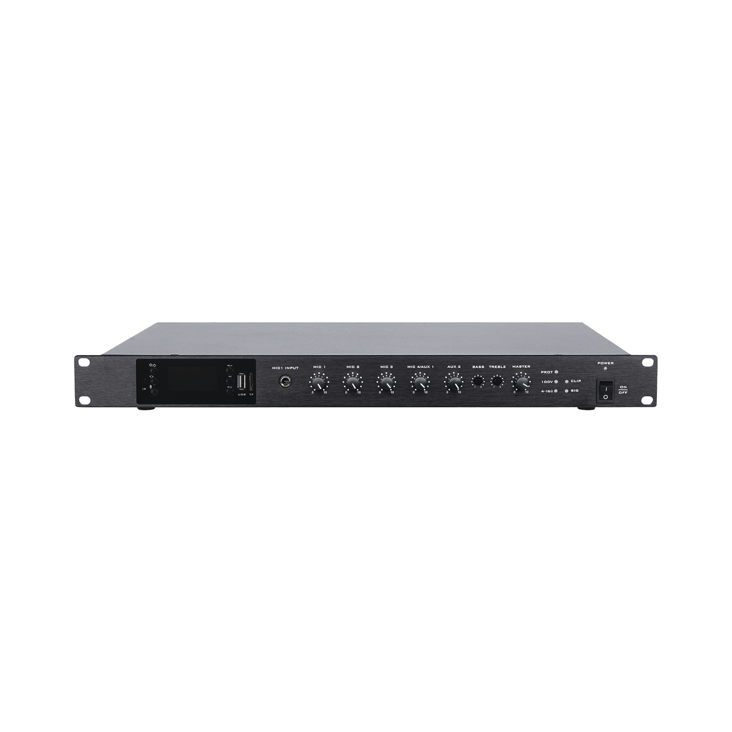 EP-B350DTB Amplificador de Audio | 1 canal | 350 W | Sistema 100V y Baja Impedancia | 4 Entradas de Micrófono Balanceadas | Bluetooth | USB | SD | FM | Montaje en Rack