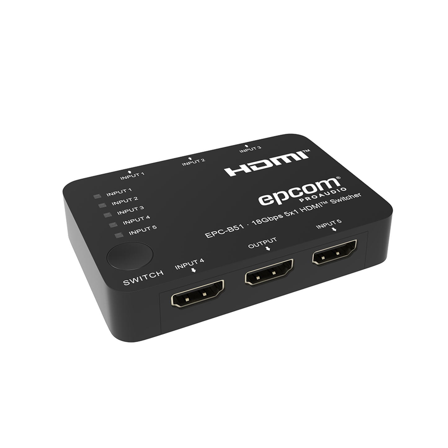 EPC-B51 - Switch HDMI 5x1 | 18Gbps | 4K@60Hz | YCbCr 4:4:4 | HDR, Dolby Vision y HLG | Soporte 3D | Conmutación Automática y Manual | Diseño Compacto