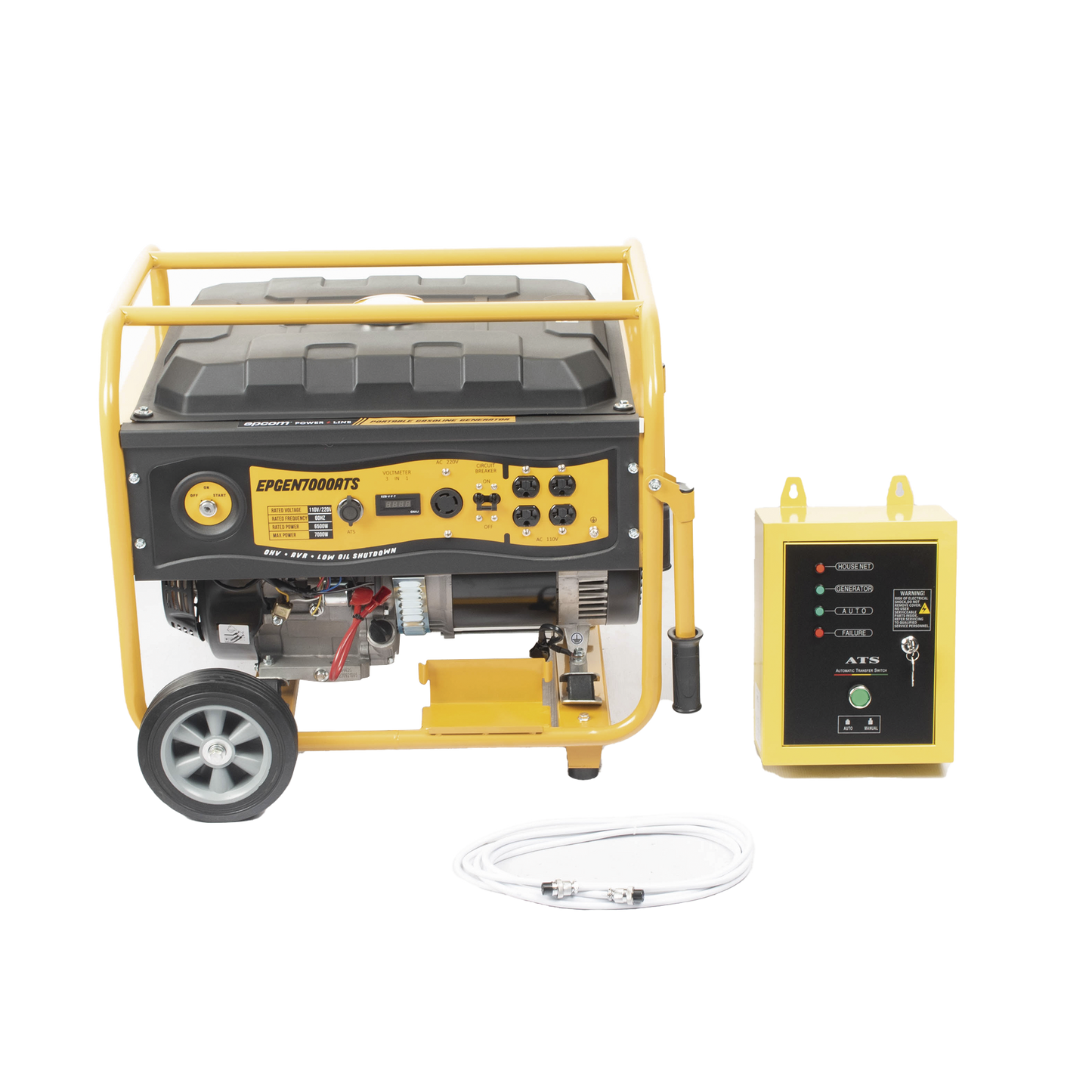 EPGEN7000ATS - Generador a Gasolina / Planta de Emergencia con Encendido Automático, 6.5KW, 220Vac 2 Fases, Jaula con Ruedas para Fácil Traslado
