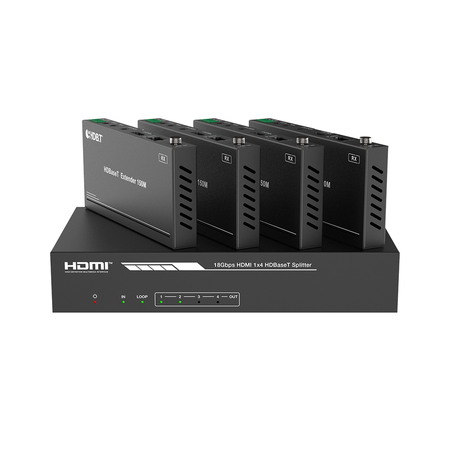 EPP-SPB14H150 - Splitter mas Extensor de Video | 1x4 | ProAV | HDBaseT™ | 120m en 4K@60Hz | 150m en 1080p@60Hz | Cat6/6a/7 | Gestión Avanzada EDID | Control IR y RS232 | PoC | Salida de Audio