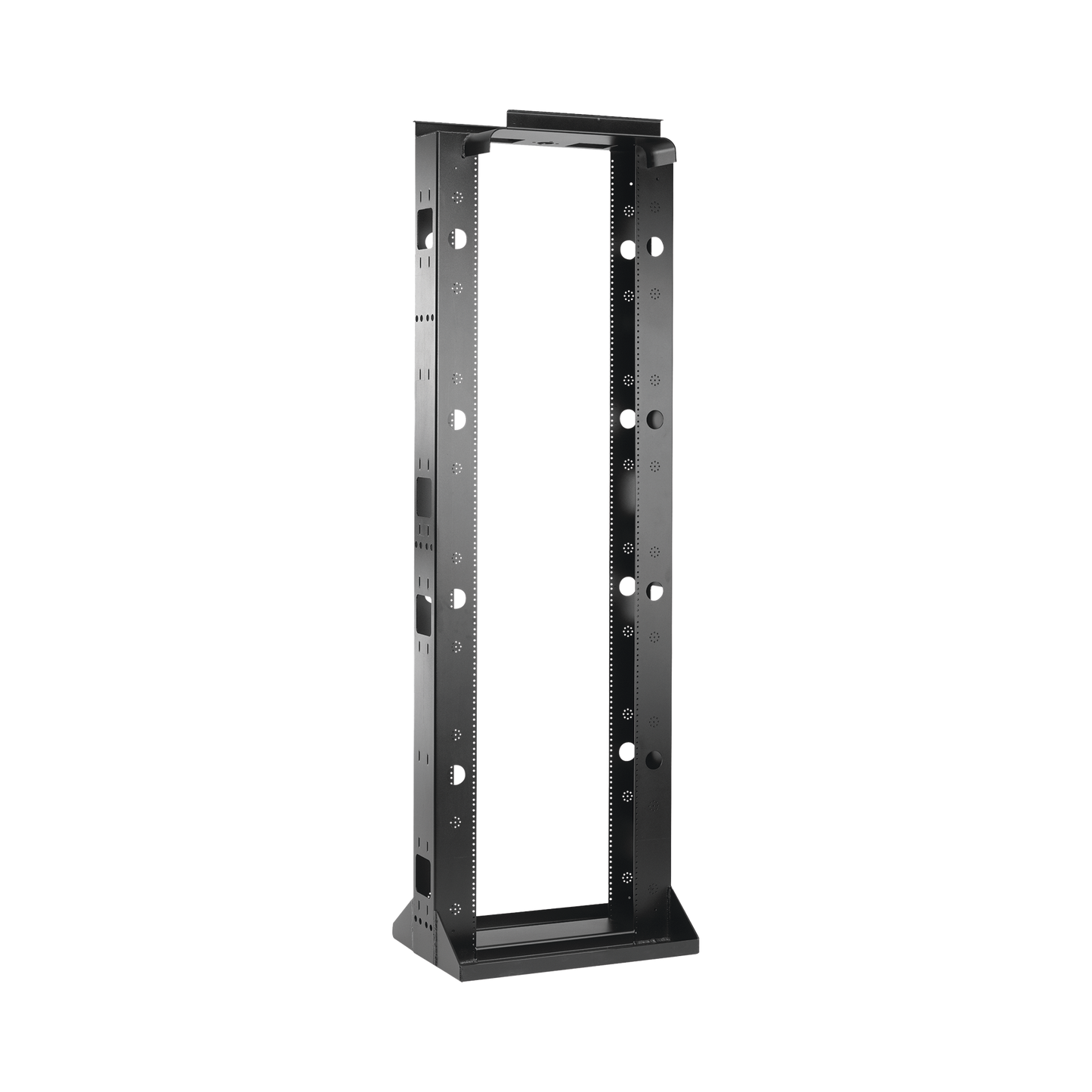 Rack de 2 Postes Sísmico, Estándar de 19 in, Rieles Numerados y Roscados #12-24, Fabricado en Acero, 45 Unidades de Rack, Color Negro