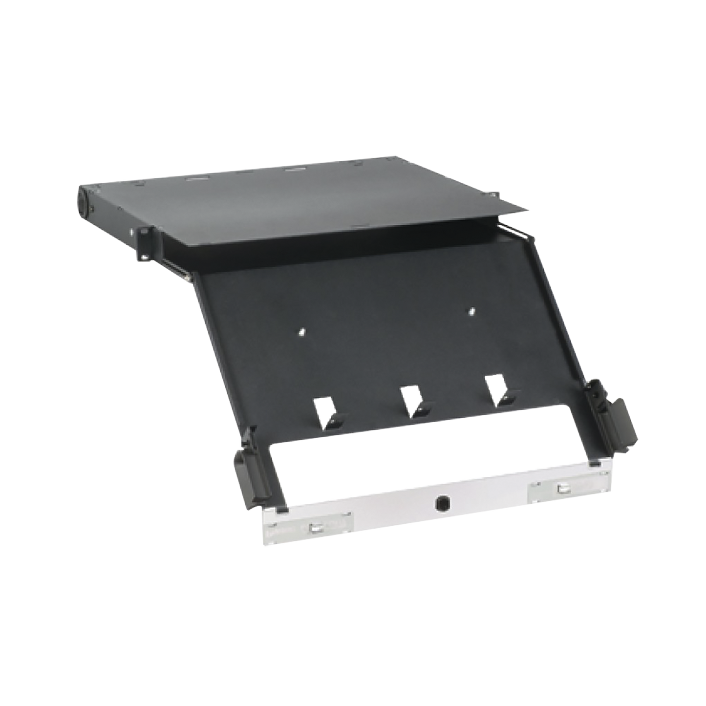 FCE1U Panel de Distribución de Fibra Óptica, Acepta 4 Placas FAP o FMP, Bandeja Deslizable e Inclinable Hacia Abajo, Hasta 96 Fibras, Color Negro, 1UR