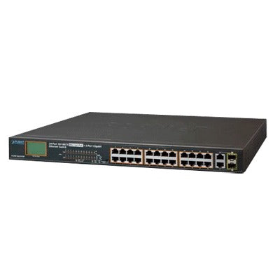 FGSW-2622VHP Switch No Administrable 24 Puertos PoE 10/100 802.3af/at, 2 Combo TP/SFP Gigabit y Pantalla LCD para Monitoreo y Configuración Básica de PoE, Hasta 300 Watts