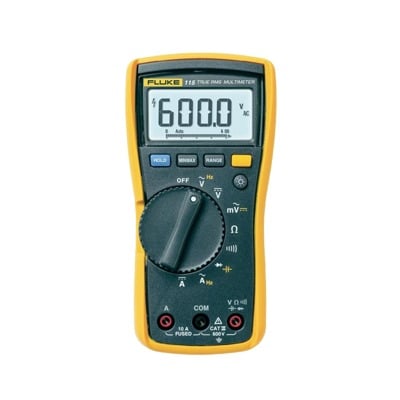 FLUKE-115 Multímetro Digital para Electricista, Para Pruebas de Capacitancia y Diodos, Uso con Voltaje Máximo de 600 V, Pantalla LED Retroiluminada