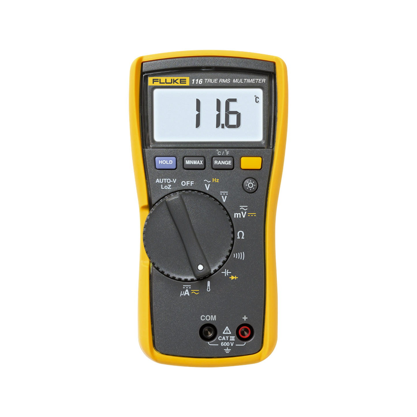 FLUKE-116 Multímetro Digital para Electricista, con Termómetro Integrado para Aplicaciones HVAC, Uso con Voltaje Máximo de 600 V, Pantalla LED Retroiluminada