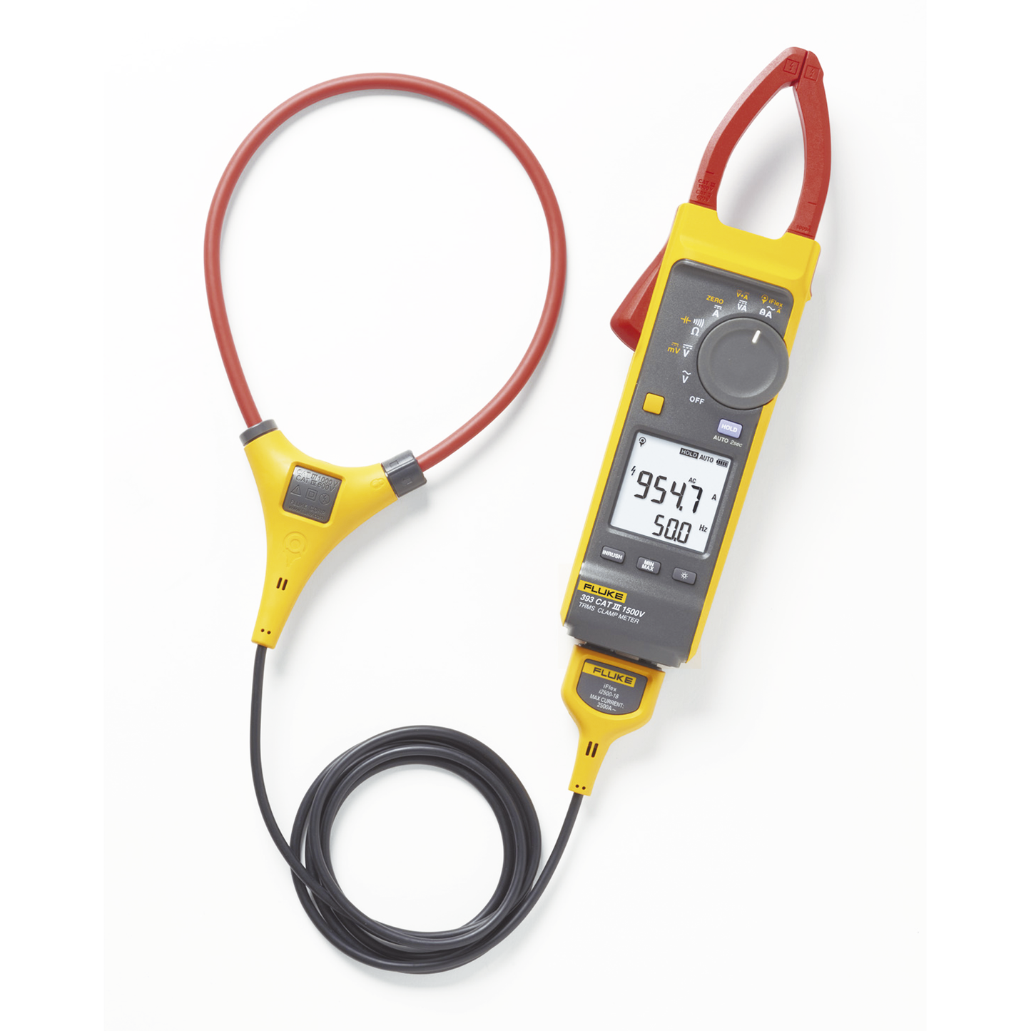 FLUKE-393FC - Pinza Amperimétrica de Corriente CC/CA de Verdadero Valor Eficaz con iFlex CAT III 1500 V. Ideal para Sistemas Solares, Eólicos, Baterías, Inversor, etc.