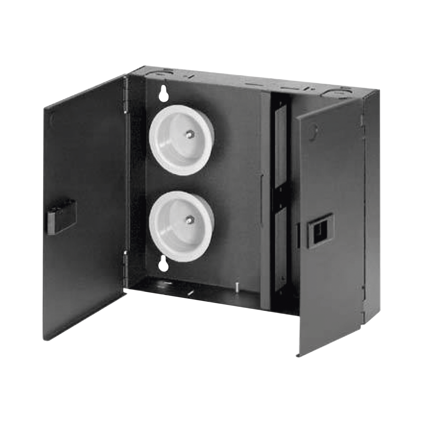 FWME2 - Caja de Conexi�n de Fibra �ptica, Para Montaje en Pared, Acepta 2 Placas FAP o FMP, Hasta 48 Fibras, Color Negro