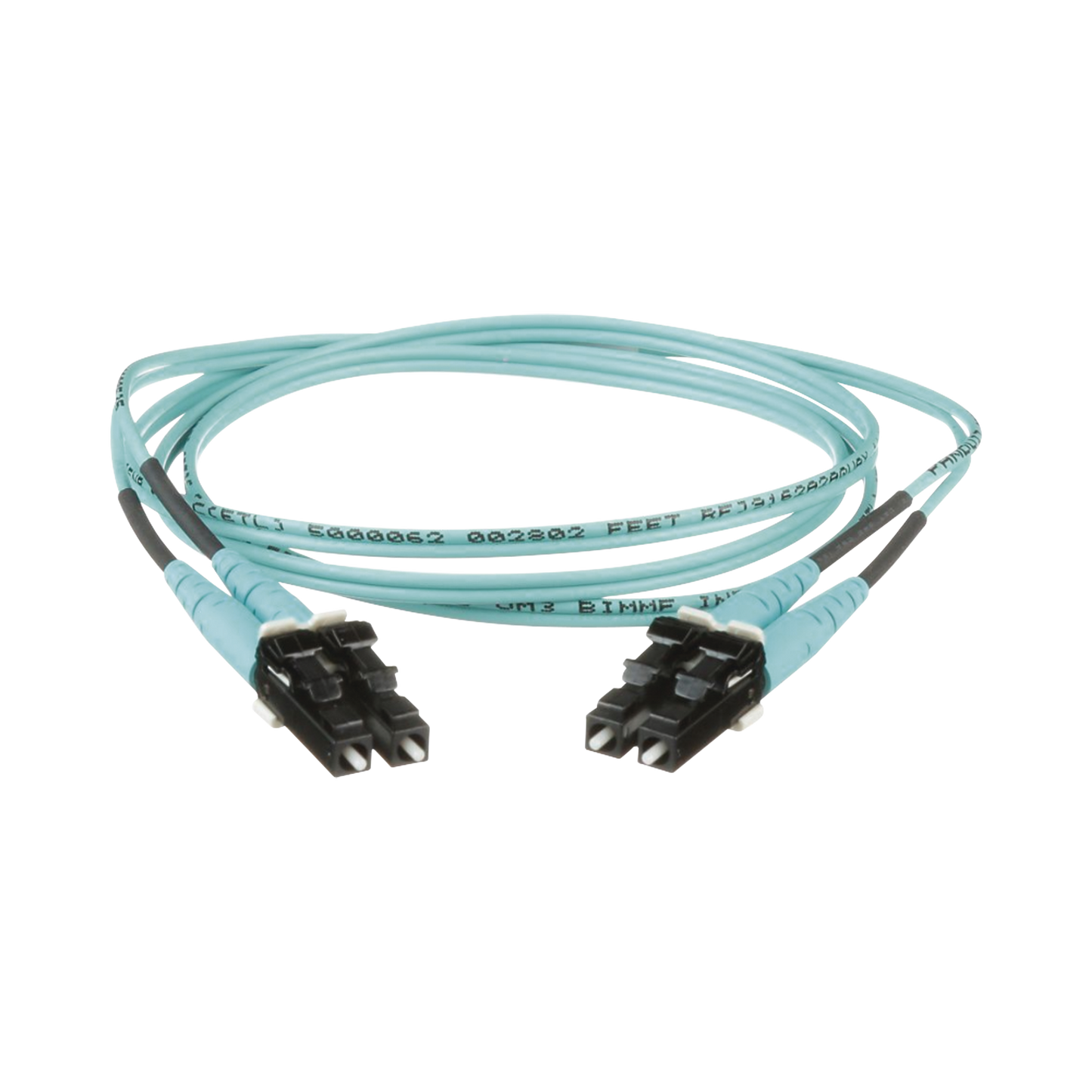 FX2ERLNLNSNM001 - Jumper de Fibra Optica Multimodo 50/125 OM3, LC-LC Duplex, OFNR (Riser), Color Aqua, 1 Metro (3.28 Pies)