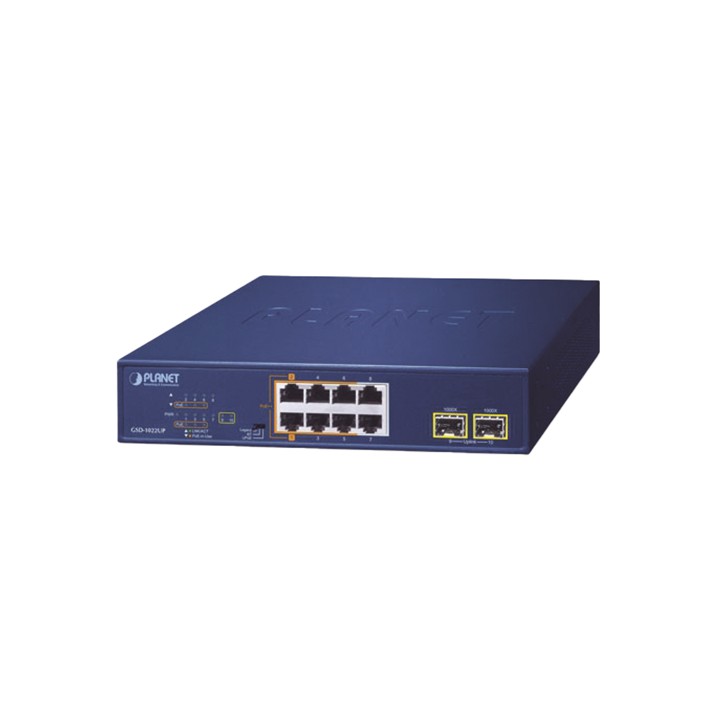 GSD-1022UP - Switch PoE No Administrable de Escritorio, 2 Puertos Gigabit 802.3bt, 4 Puertos Gigabit 802.3at, 2 Puertos 10/100/1000, 2 Puertos SFP Gigabit.