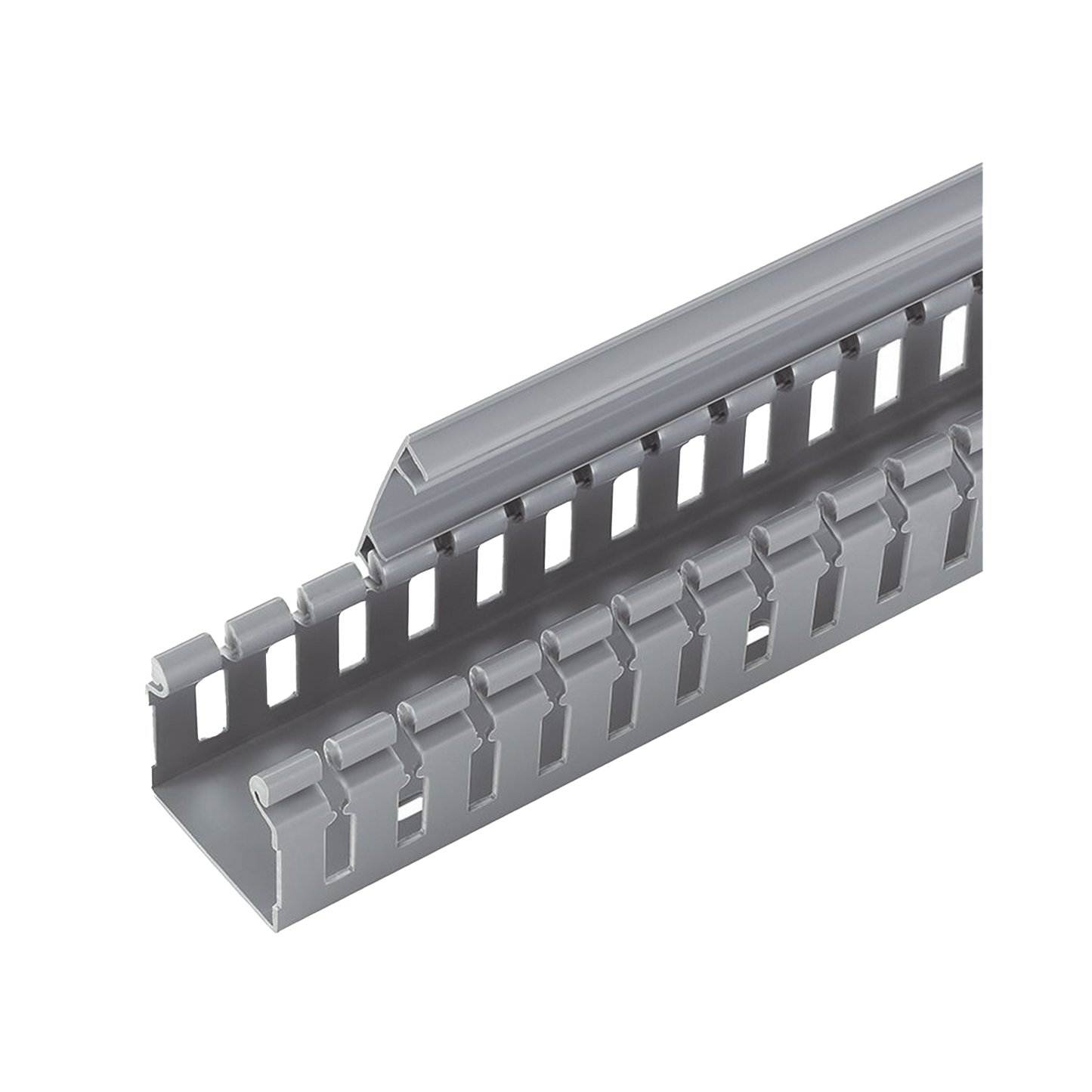H2X2LG6 - Canaleta Ranurada de PVC sin Tapa, Tipo H (Tapa Abisagrada), 55.1 mm de Ancho, 50.3 mm de Alto y 1828.8 mm de Largo, Color Gris