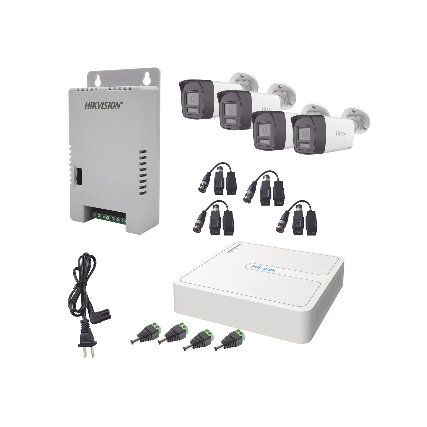 HL-1080P-4B-TWA - Kit HiLook Audio Bidireccional TurboHD 1080p / DVR 4 Canales / 4 Cámaras Bala (Exterior) con Bocina y Micrófono Integrado / 1 Fuente de Poder / Accesorios