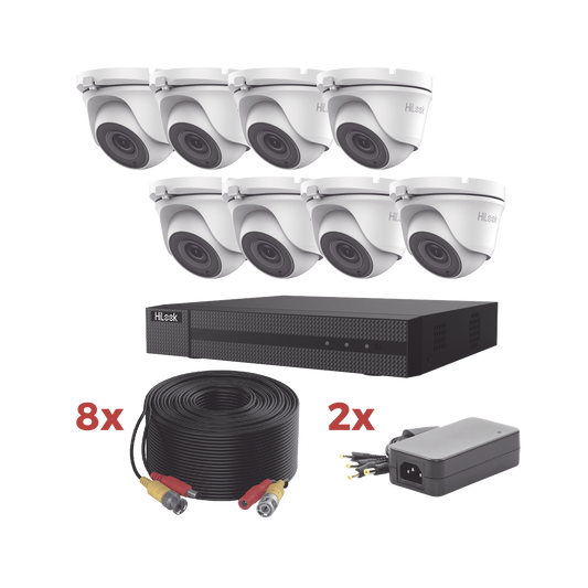 HL1080P8E Kit TurboHD / DVR 8 Canales 1080p Lite / 8 Cámaras turret 1080p metalicas / 8 cables de 20 metros / 2 fuentes de 4 canales