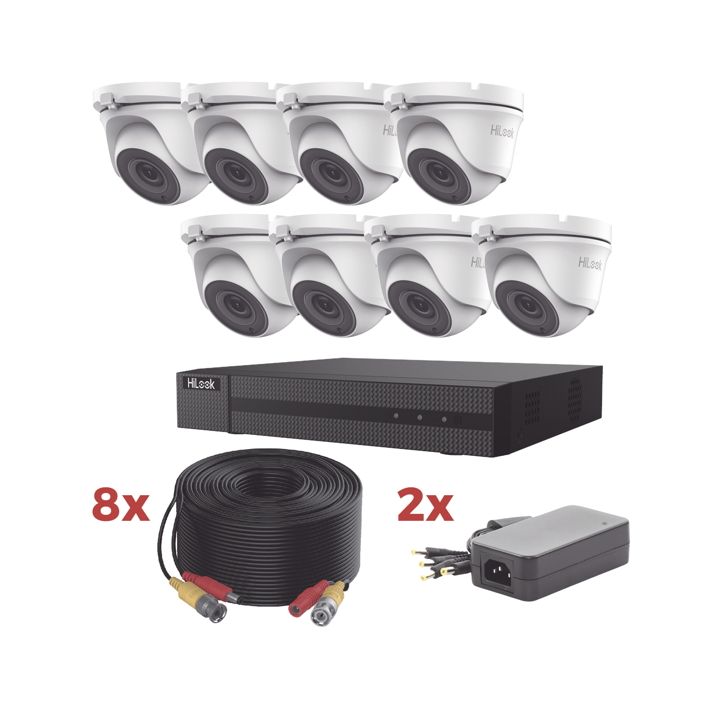 HL1080P8E - Kit TurboHD / DVR 8 Canales 1080p Lite / 8 Cámaras turret 1080p metalicas / 8 cables de 20 metros / 2 fuentes de 4 canales