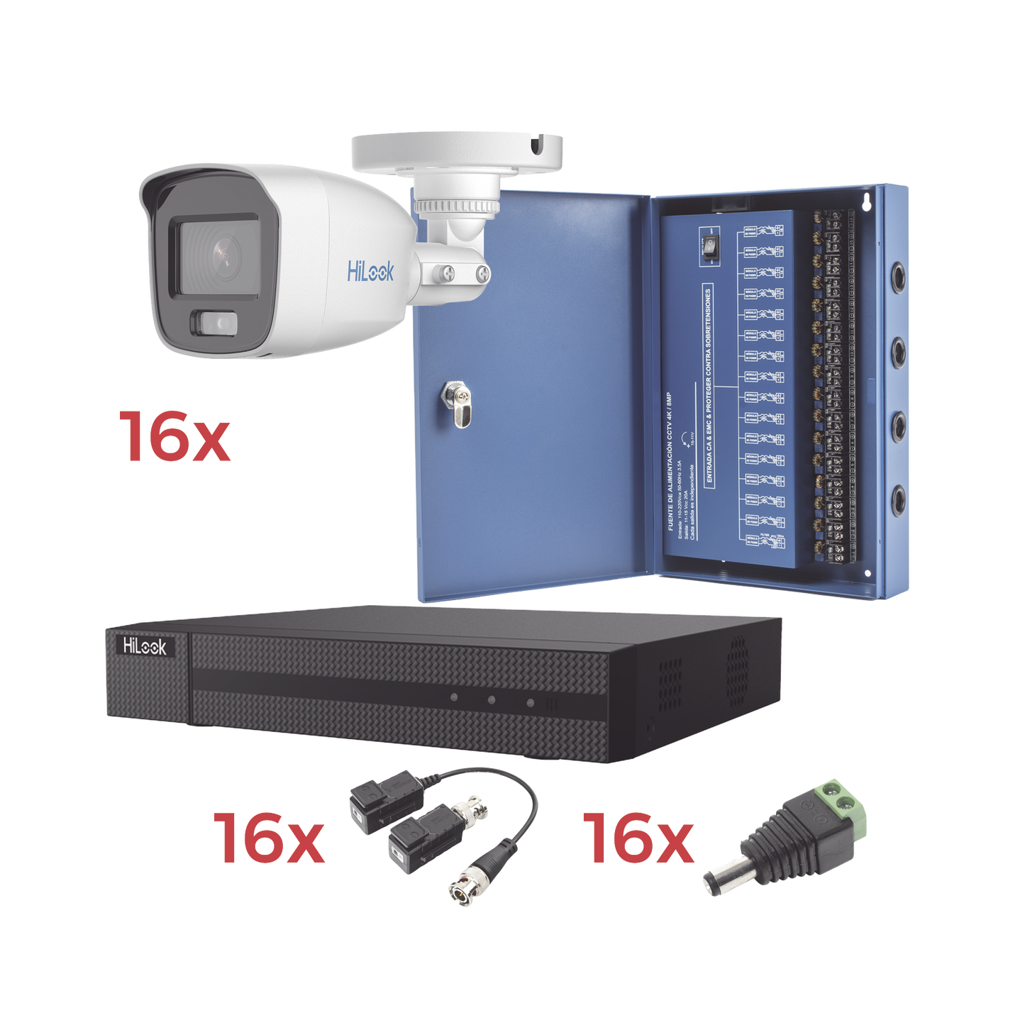 HL1080PL/16BCA Kit TurboHD 1080p Lite / DVR 16 Canales / 16 Cámaras Bala Exterior ( 2.8mm) con ColorVu + Micrófono Integado / Transceptores / Conectores / Fuente de Poder Profesional